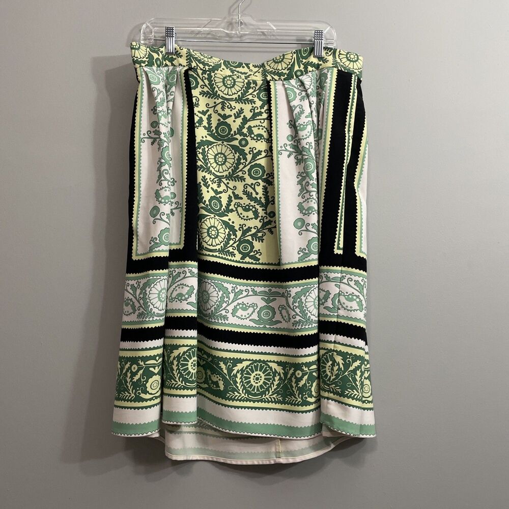 Eva Mendes for NY&C Green Paisley Art Print Midi Skirt Sz 18 Pleated Pockets